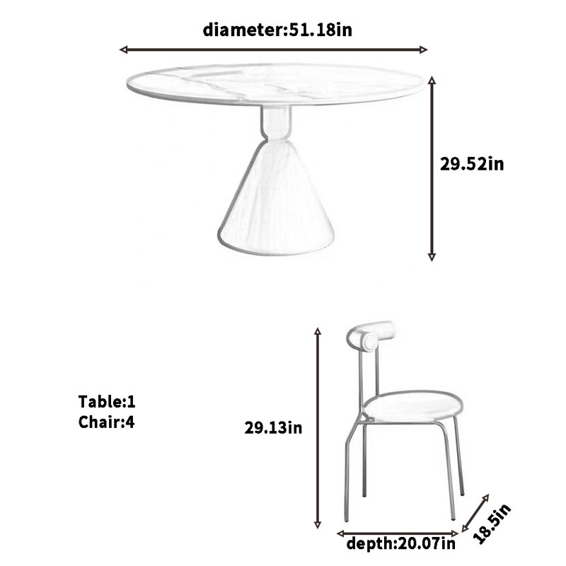 Table de salle à manger French Cream, H 29,52 po x l 51,18 po x P 51,18 po, 5 pièces: table, 4 chaises