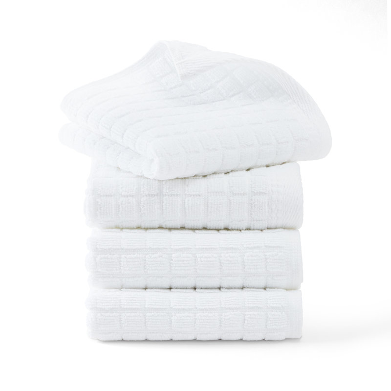 TOWN & COUNTRY EVERYDAY 4-Piece Textured Windowpane Washcloth Set, 13x13-Inch, 100% Cotton, White