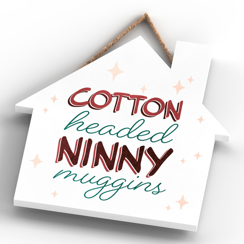 Xmas Cotton Headed Ninny Muggins Wooden House Plaque, 9.9cm H x 9.9cm W x 0.5cm D