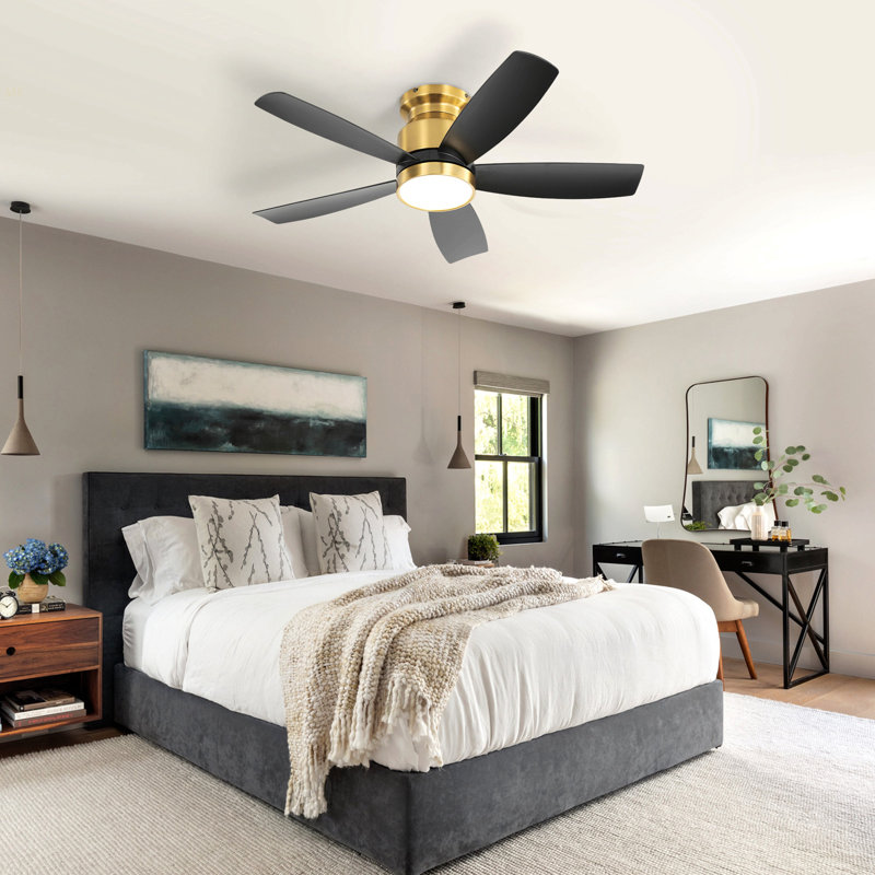 42 Inch Flush Mount Ceiling Fans With LED Light 22W And Remote Control 5 ABS Fan Blades For Indoor