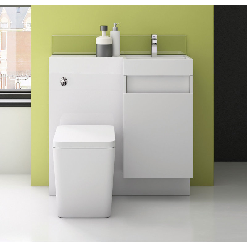 Bathroom Vanity with Semi-Recessed Composite Resin Basin, Gloss White