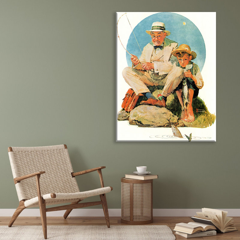 Pêche par Norman Rockwell, toile tendue avec châssis, H 40 po x l 28 po