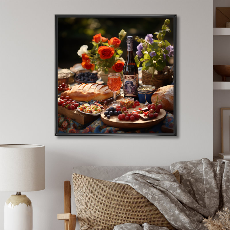 Table de salle à manger Natures Picnic I sur toile, Cadre flottant noir, H 16 po x l 16 po x P 1 po