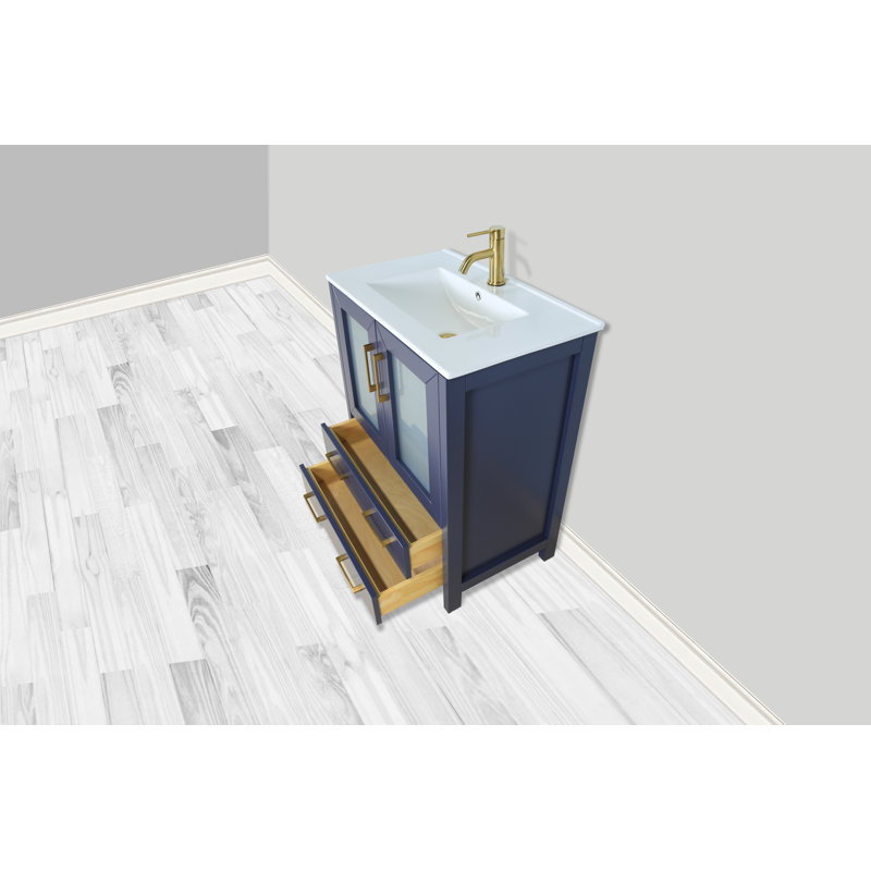 Arroyos 24'' Single Bathroom Vanity with Ceramic Top with Mirror, Blue