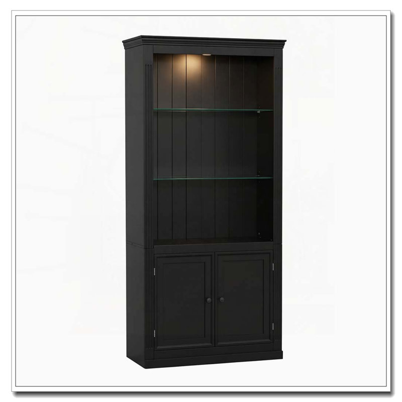 Étagère de présentation 78,75 "à 4 niveaux avec plafonnier à intensité variable et portes en verre, Noir