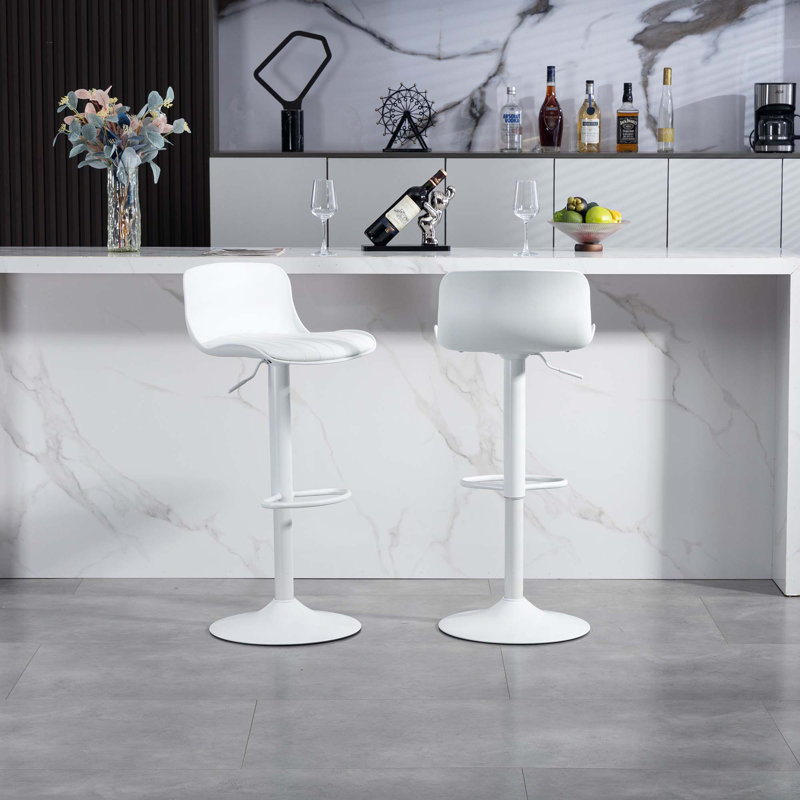 Modern PU Leather Adjustable Counter Height Swivel Barstools(Set Of 2), White