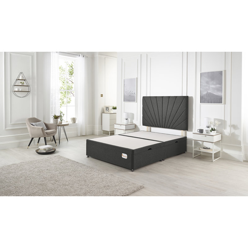 Etheral Side Opening Ottoman Storage Bed with Upholstered Headboard Tweed Fabric, Kingsize (5'), Charcoal