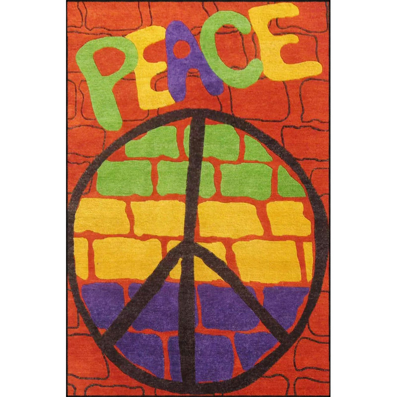 Tapis décoratif lavable à la machine Peace, Sous-tapis rectangulaire de 3 pi 3 po x 4 pi 11 po