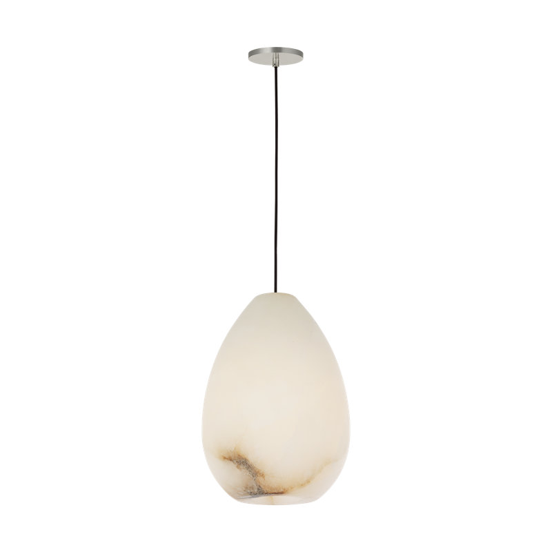 Sean Lavin Alina 1-light LED Pendant in Polished Nickel with Alabaster shade, 13.3" H x 4.8" W, Polished Nickel, Yes
