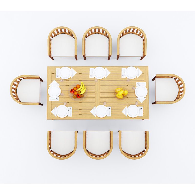 6 Seats 7 Pcs Grade-A Teak Wood Dining Set: 83" Rectangle Table And 6 Lenong Arm Chairs #11LN1806, 8