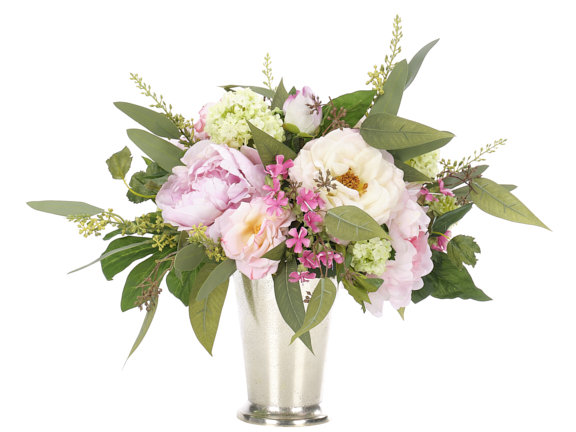 Rose Peony, Cream Pink, Aluminum Cup, 19wx16dx15h