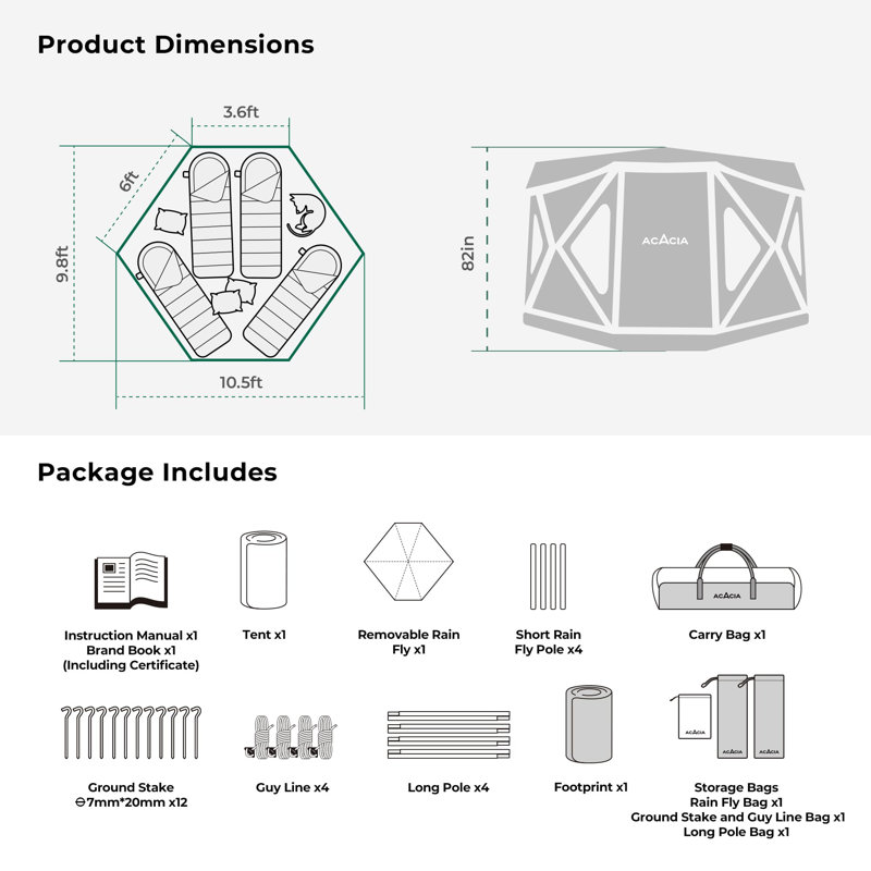 Star Night Blue Hexagonal Pop-Up Camping Tent for 6 Persons
