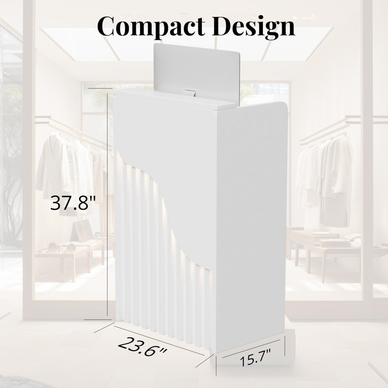 Bureau de réception moderne et compact avec éclairage DEL, Blanc, 37.8" H x 23.6" W x 15.7" D