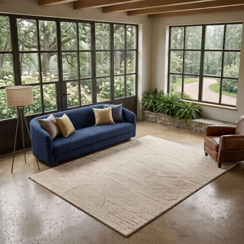 Niquan Modern Abstract Hand-Hooked New Zealand Wool Area Rug, Rectangle 5' x 7'6"