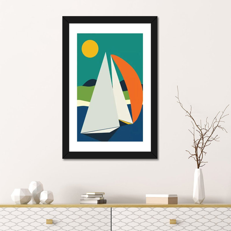 «Mid Century Sails» par Ana Rut Bré - impression d'art graphique, Papier encadré blanc, Blanc, H 24 po x l 16 po x P 1 po