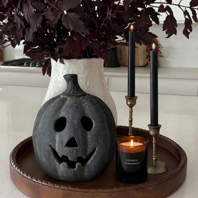 Citrouille Jack-O'-Lantern en terre cuite noire faite à la main, décoration d'Halloween