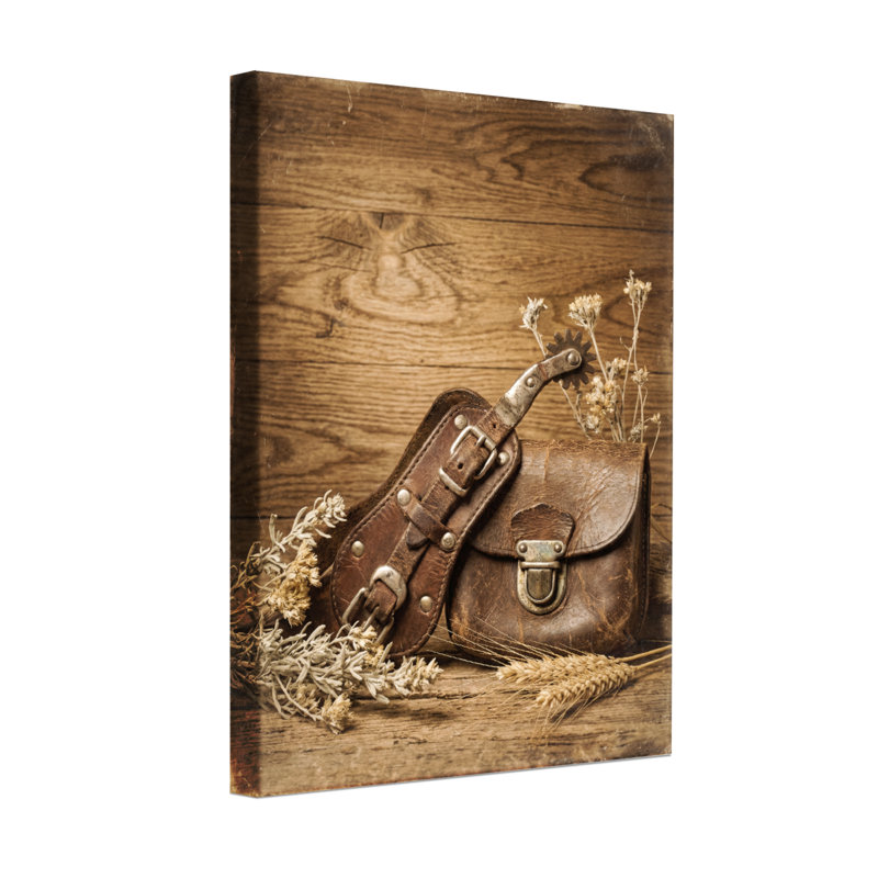 Pochette cowboy en cuir rustique avec fleurs séchées, Ne s’applique pas, Toile tendue sur cadre, H 20 po x l 30 po