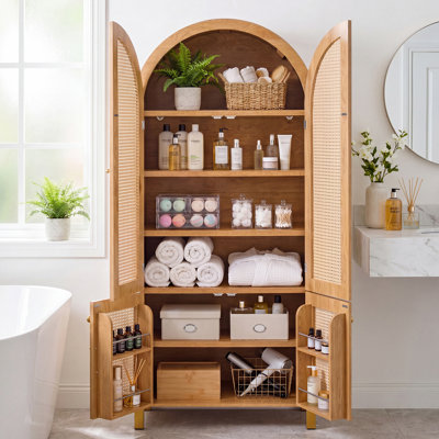 71" H Rattan Doors Arched Pantry