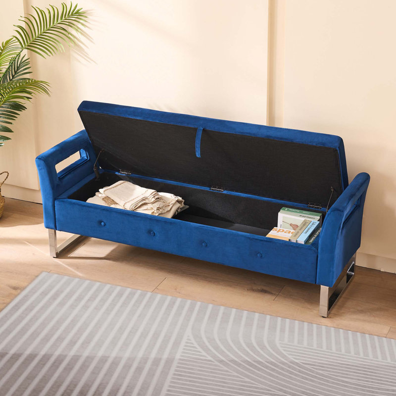 Banc de rangement capitonné l 67,89 po, Marine