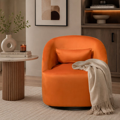 360 Degree Swivel Barrel Accent Chair, Velvet Upholstered Curved Armchair, Fully Assembled for Contemporary Living Spaces