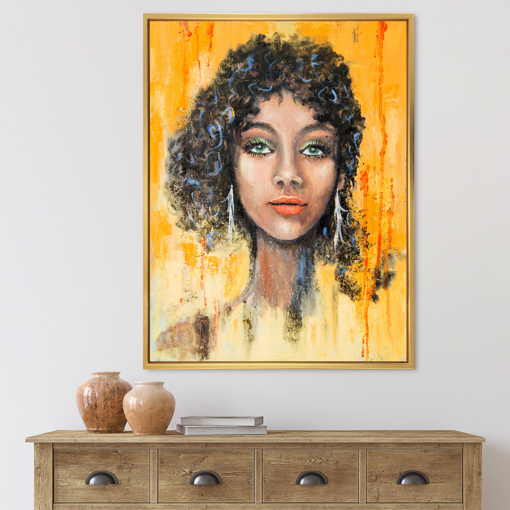 Bless international Woman Face With Green Eyes And Black Hair Impression  Framed On Canvas Painting Wayfair