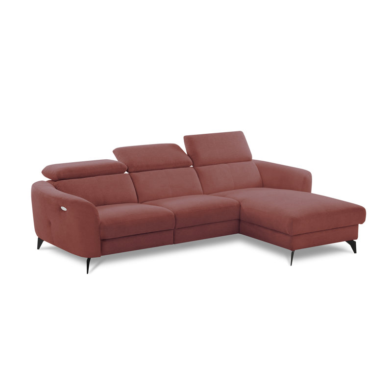 Brighton Power Reclining Corner Sofa with Adjustable Headrests in Chenille Fabric, Red, Right Hand Facing