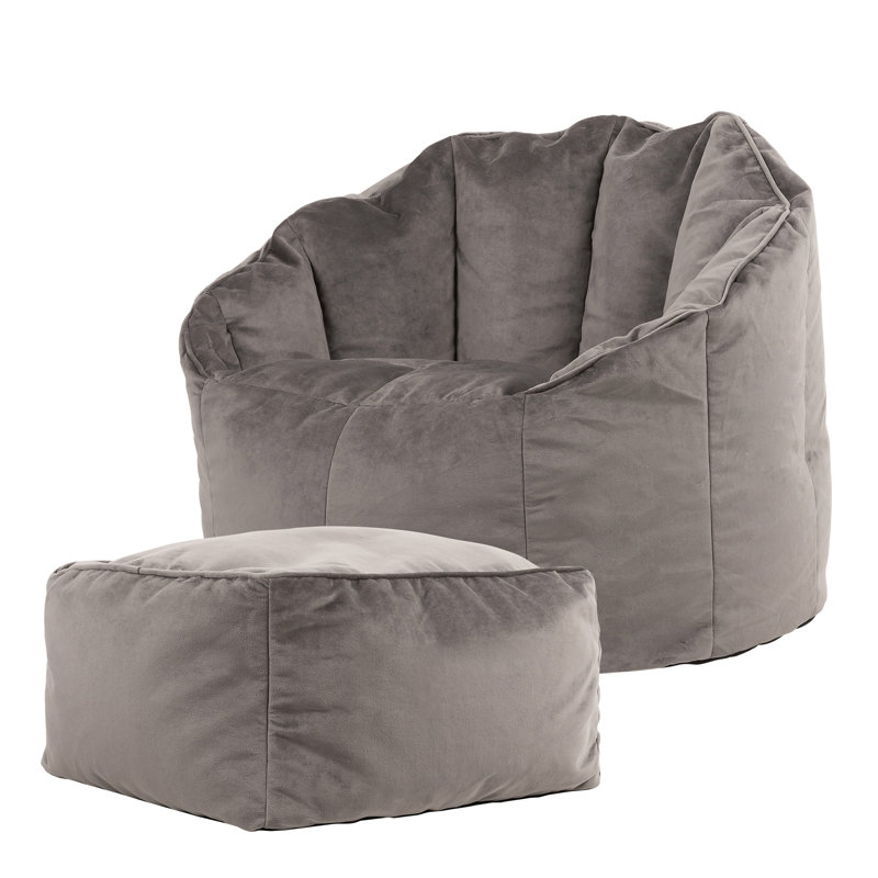 Sirena Velvet Chair and Square Footstool, Charcoal Grey