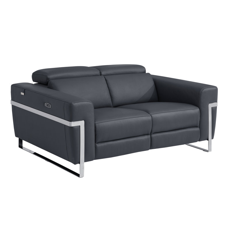 Causeuse en cuir italien avec fauteuil inclinable Global United, Grey Leather