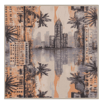 Washable Urban Beach Scene Coastal Area Rug