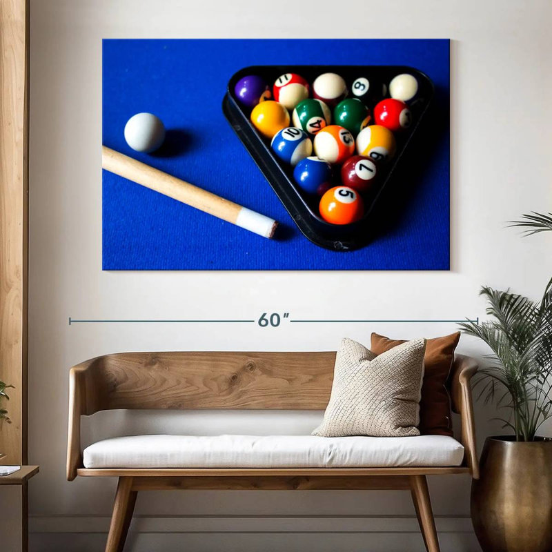 Boules de billard Senne sur table bleue, H 34 po x l 51 po