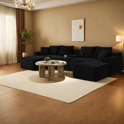 Comfortable Modular Sofas, Corduroy Black, For Modern Living Rooms