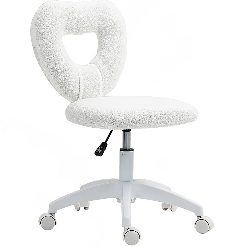 Office Task Chair, Heart Chair with Swivel Wheels, White