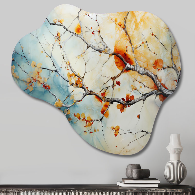 Ornement érable orange sarcelle rougeoyant agate I - nuage arbre érable, décoration murale sculpture en métal asymétrique