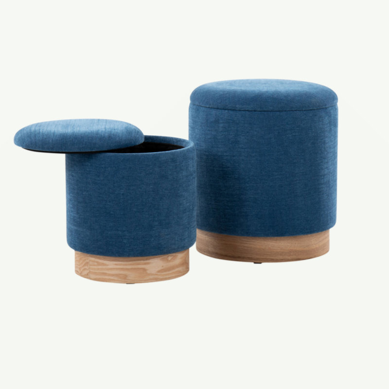 Ensemble de repose-pieds gigogne contemporain en bois naturel et tissu bleu par Lumisource
