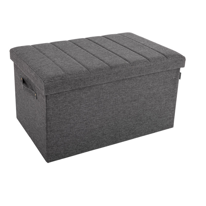 Gray Tufted Storage Footstool with Handles and Cushion Top