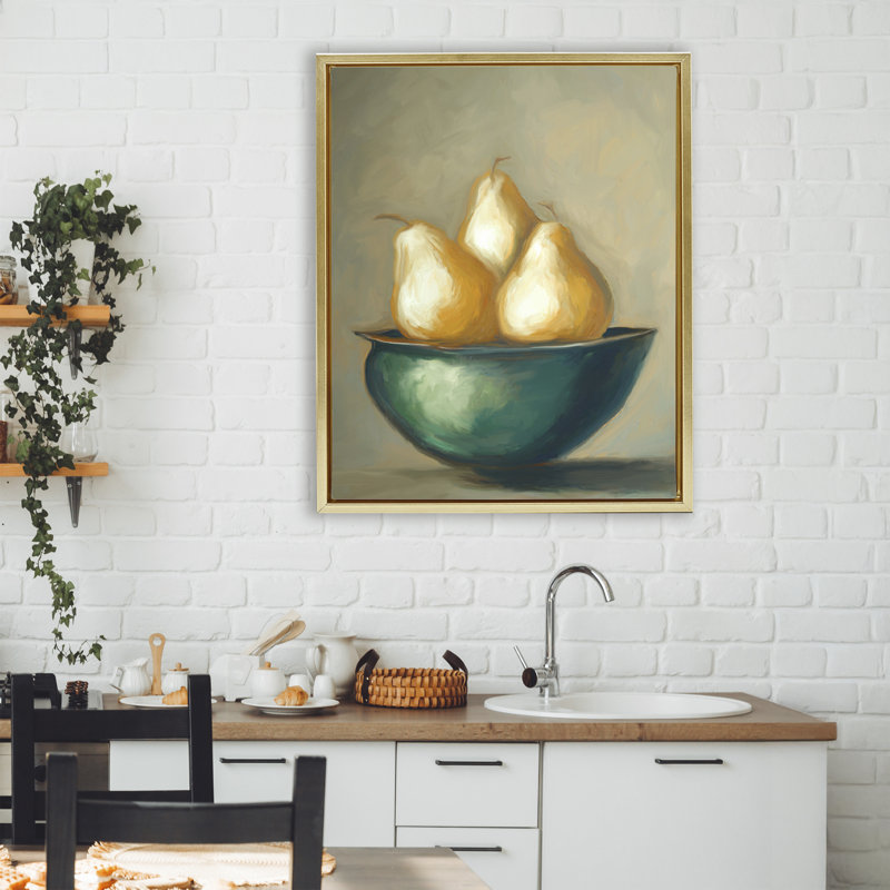 Cadre flottant The Golden Pears Bowl, design par Ramona Murdock, H 31 po x l 25 po, Cadre flottant métallique doré