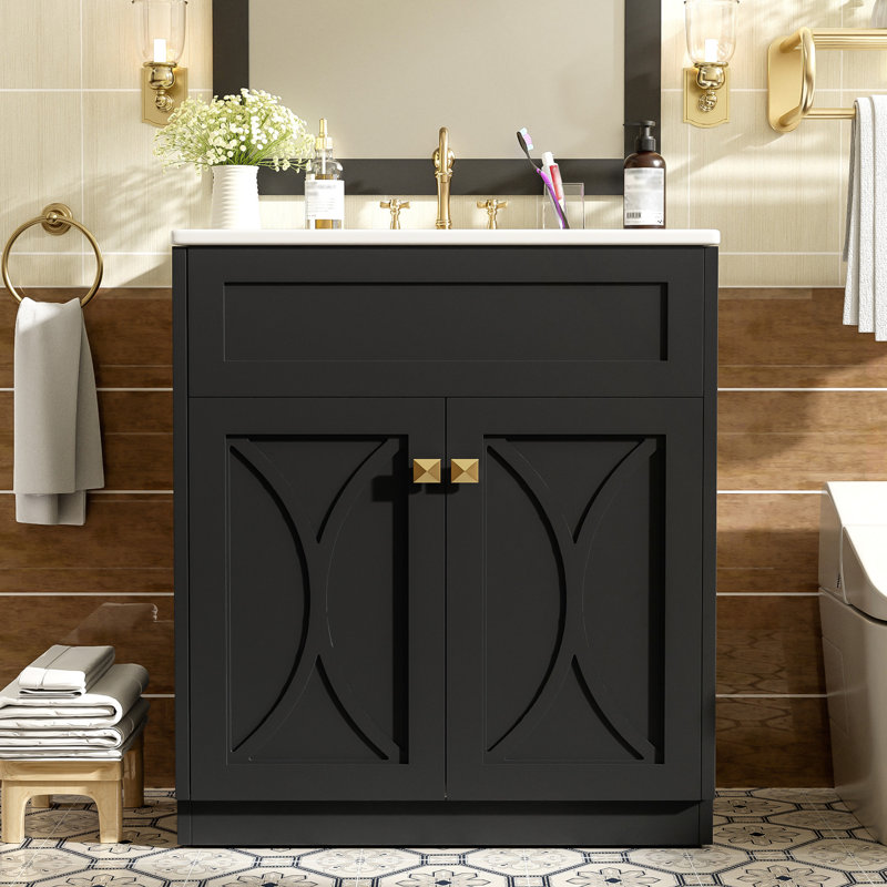Modern Bathroom Vanity With Stylish Ceramic Sink And Ample Storage, Black