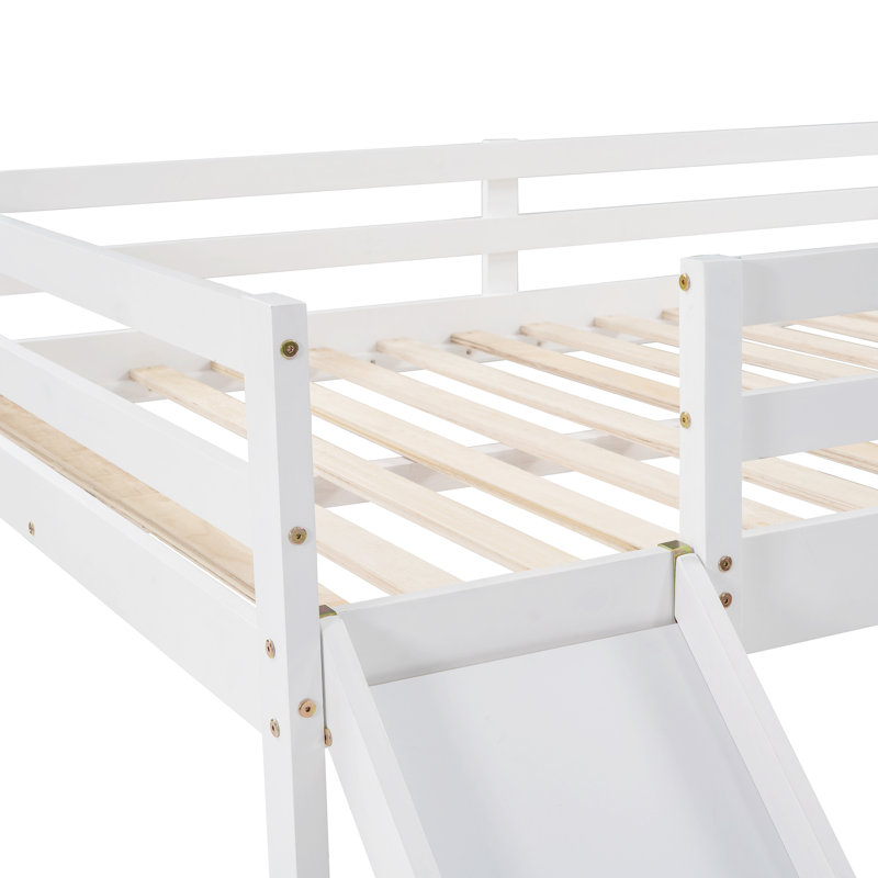 Full Size Loft Bed with Slide and Ladder – Multifunctional, White, Wooden Frame for Kids & Teens