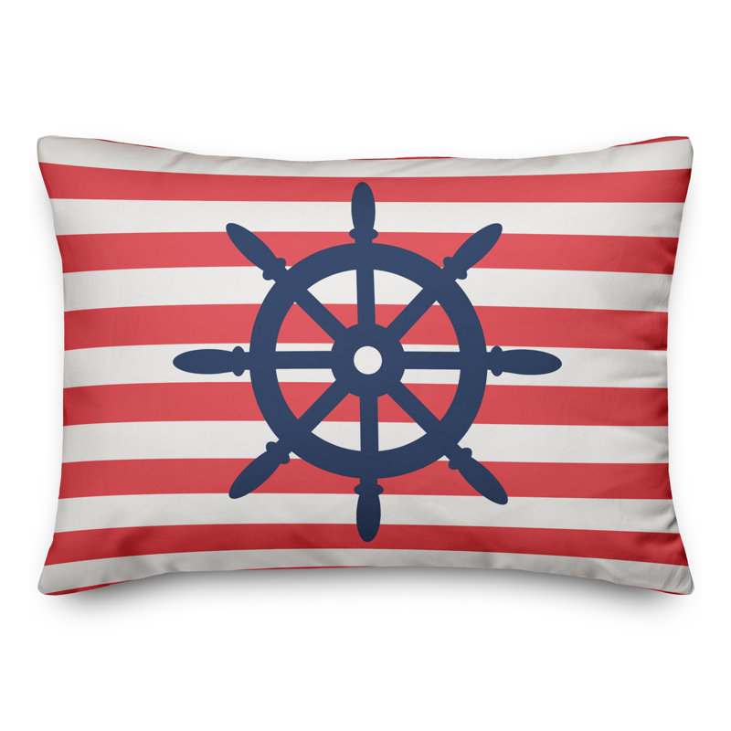  Coussin extérieur Nautical Ships Wheel, Polyester / Bourre en polyester, Bleu / Rouge / Blanc