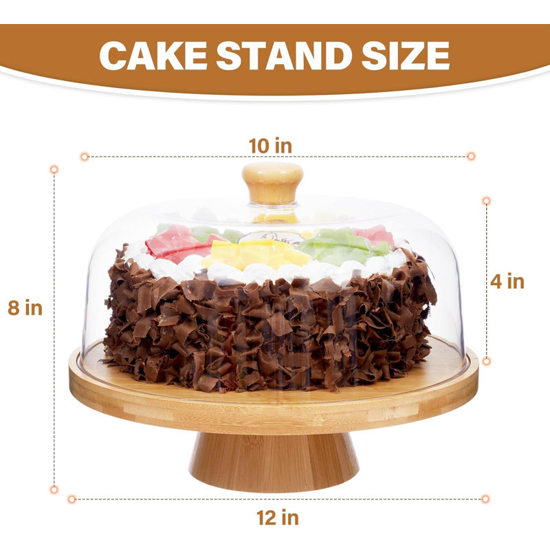 Support à gâteau en bambou avec couvercle, assiette à gâteau multifonctionnelle 6-en-1