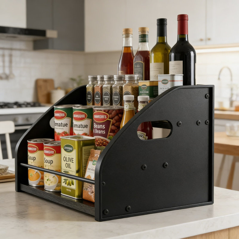 Étagère de rangement à 3 niveaux pour comptoir, présentoir en métal rustique pour bouteilles de vin, boissons alcoolisées, sirops de café et articles de bar essentiels, rangement de cuisine autoportant avec poignées faciles à transporter