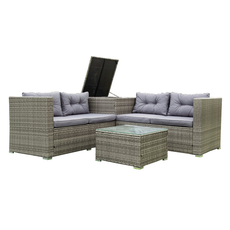 Ensemble de canapé modulaire en osier 4 pièces avec boîte de rangement et table basse 4 pièces
