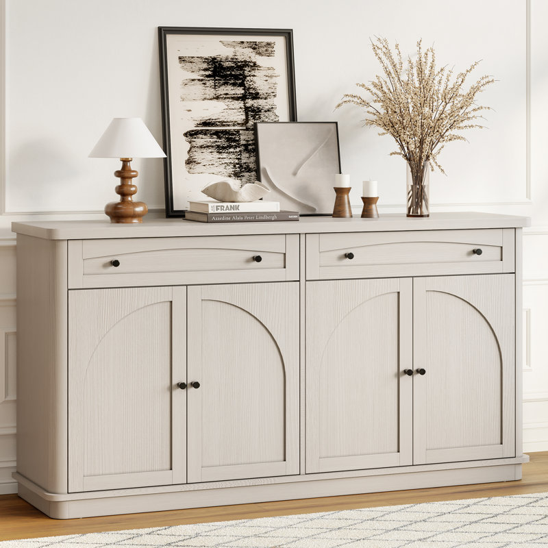 63" Curved Storage Sideboard Buffet, Cabinet With 2 Drawers 4 Arched Doors And Adjustable Shelves For Living Room, Kitchen