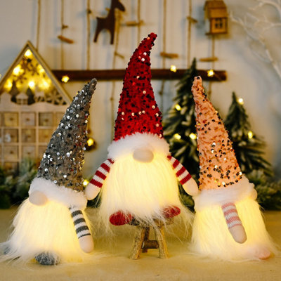3 Pcs Christmas Sequins With Lights Rudolph Doll (Not Including Batteries, You Need To Purchase 3 AAA Batteries)