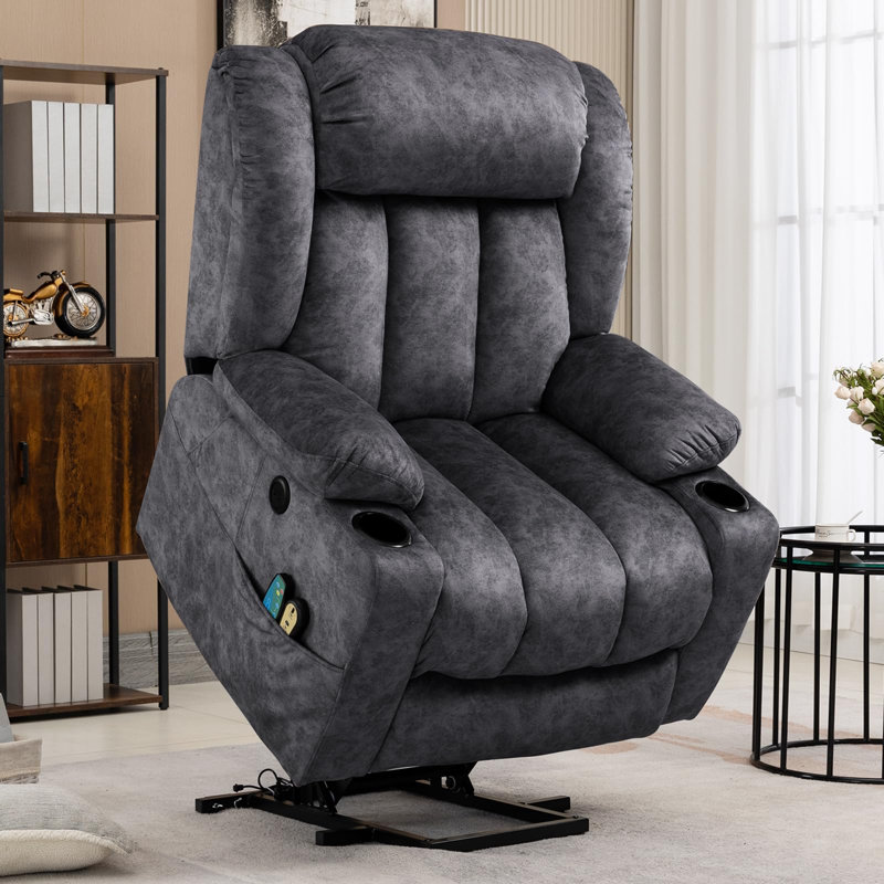 Elsinboro Upholstered Heated Massage Chair, Gray (Soft Fabric)