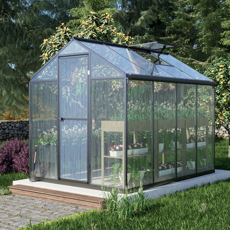 Aoodor Aluminum Walk-In Greenhouse with Polycarbonate Panels, 81" H x 72" W x 95.7" D , Black