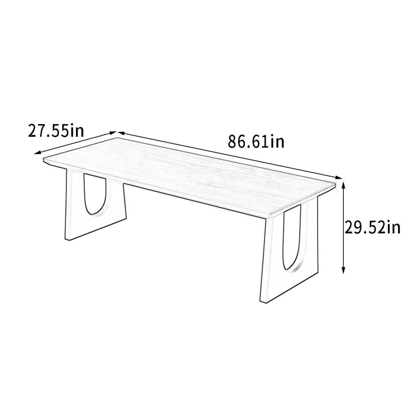 Grand bureau à panneau en bois massif avec pieds épaissis, H 29,52 po x l 86,61 po x P 27,55 po