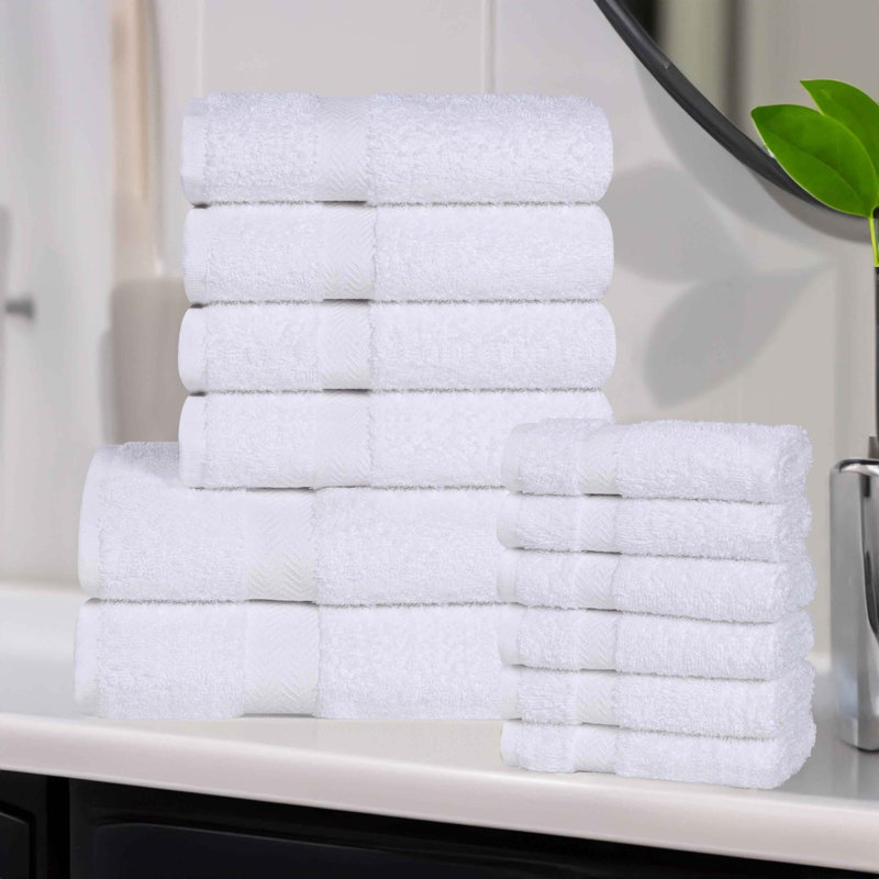 Franklin Cotton Lightweight Quick-Drying 12-Piece Assorted Towel Set, White