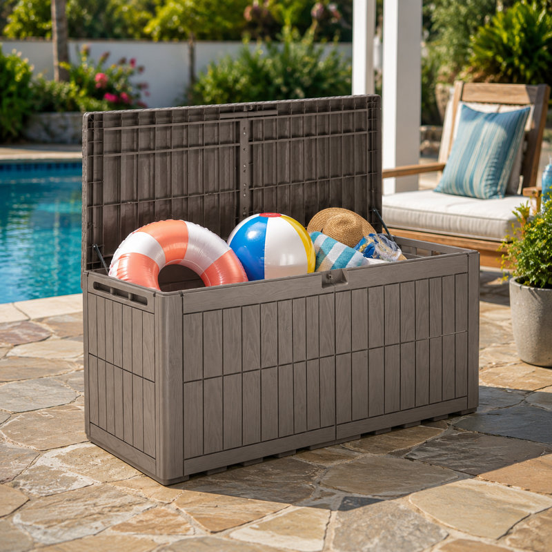 Boîte de rangement d'extérieur en résine Balconera 200 gallons avec serrure, Light Brown, 200