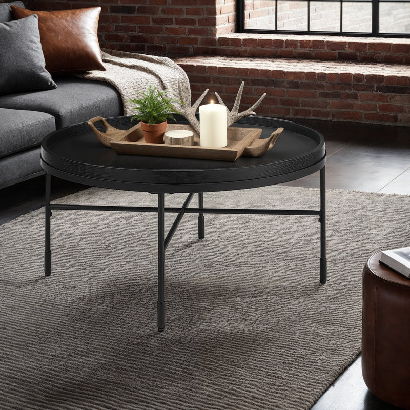 Soloman Wood Black Metal Coffee Table